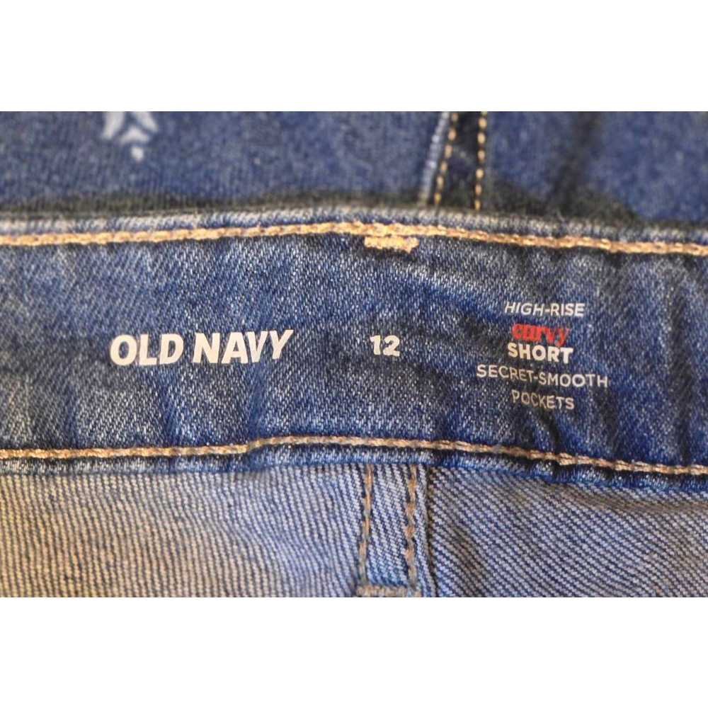 New Old Navy Blue Floral Embroidered High-Rise Curvy Jean Shorts Size 12 - Picture 5 of 6